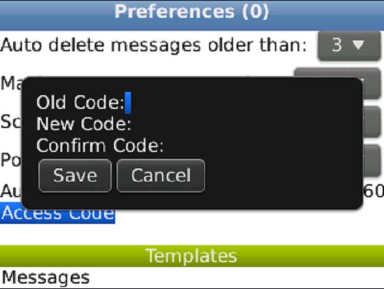 3. Choose the Preferences menu option. The Preferences screen displays. 4. Scroll down to the Access Code option. 5.