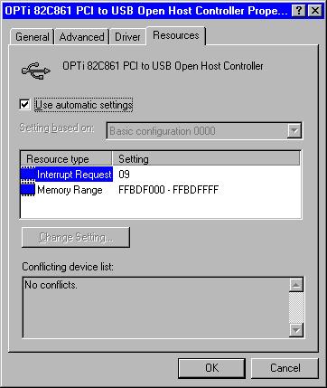 C-5 Figure C-2: USB Root Hub Properties dialog box If the Resources tab shows conflicts, choose another configuration or change the settings for the port, following port instructions.