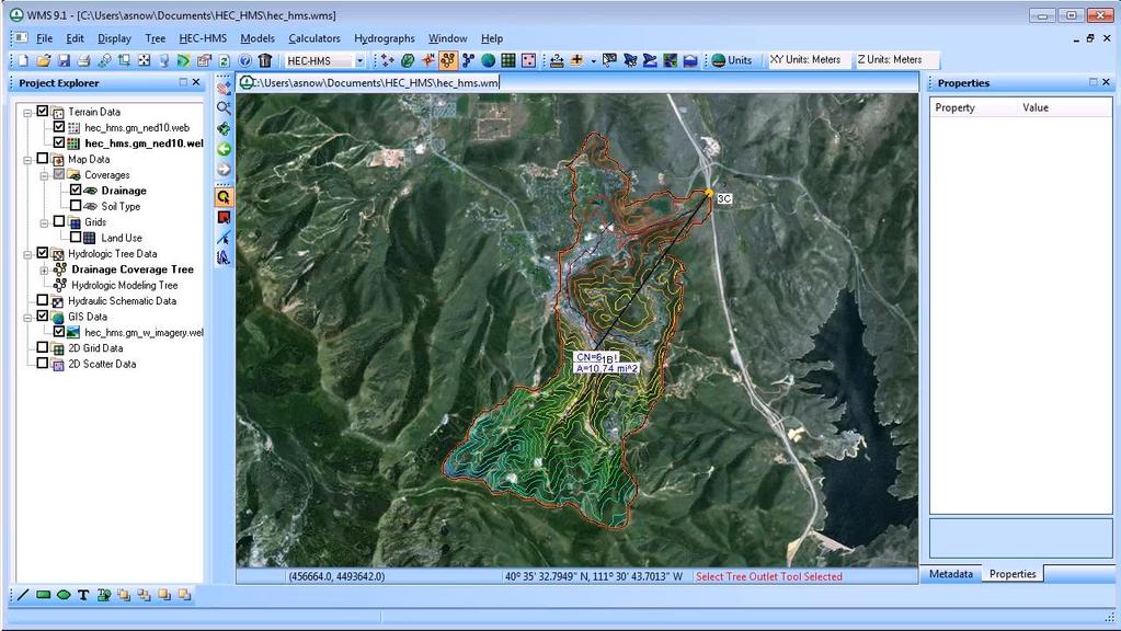 tutorial shows how to use WMS to gather data and create an HMS model of a watershed near Park City, Utah.