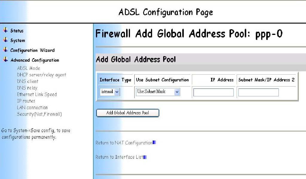 Enabling NAT between interfaces allows configuration of global addresses or configuration of reserved mapping.