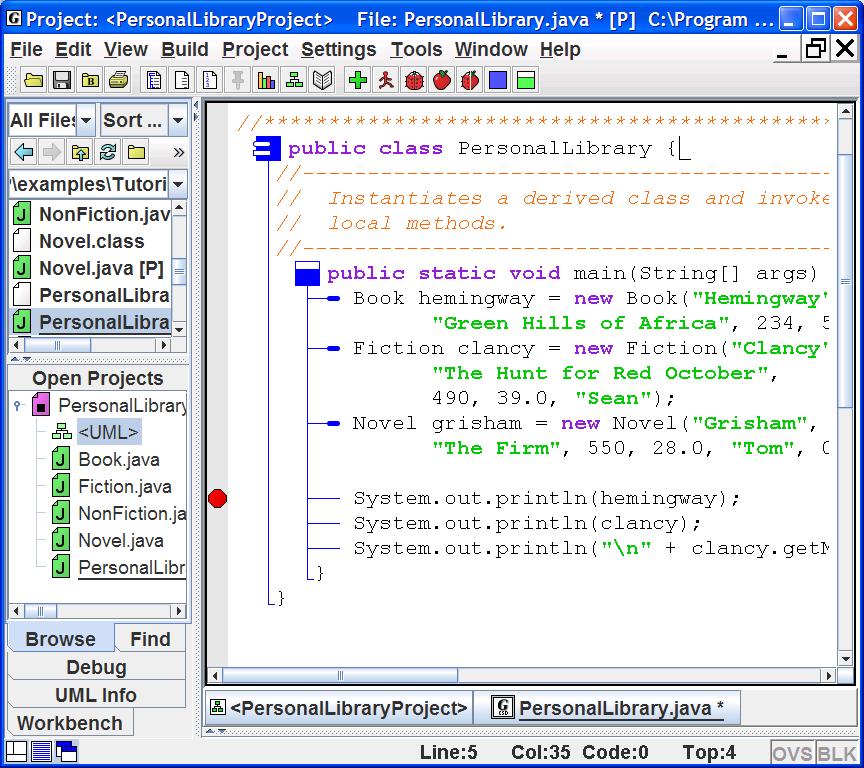 3.6 Viewing the Source Code in the CSD Window To view the source code for a class in the UML diagram, simply double-click on the class symbol, or in the Browse tab, double-click the file name in the