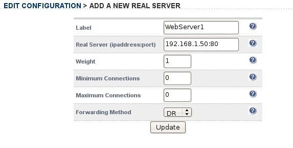 Additional real servers (web interface) The console wizard sets up one virtual server with one real server (backend server) to send the traffic to.