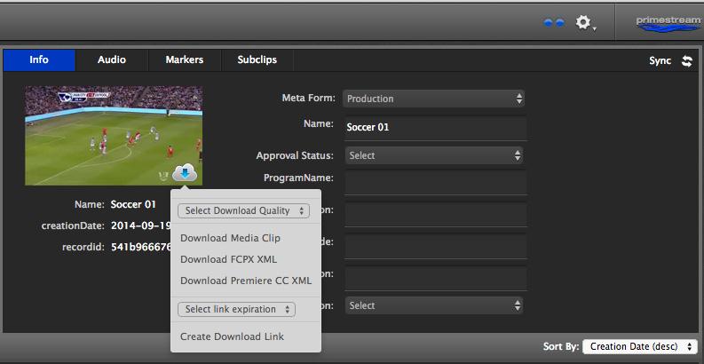 Media detail panel Info The media details panel has the following sectios: The Info tab shows the metadata properties and a thumbnail of the media, It is also possible to download the