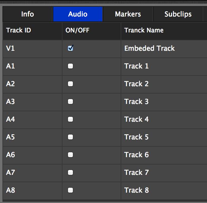 Note: Only five audio tracks can be enable at the same time.