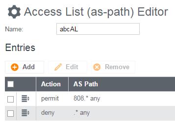 Access lists are prepended with fl: when shown in selection UI. Community lists are prepended with cl:. Filter names must be unique across all filters, common and protocol-specific.