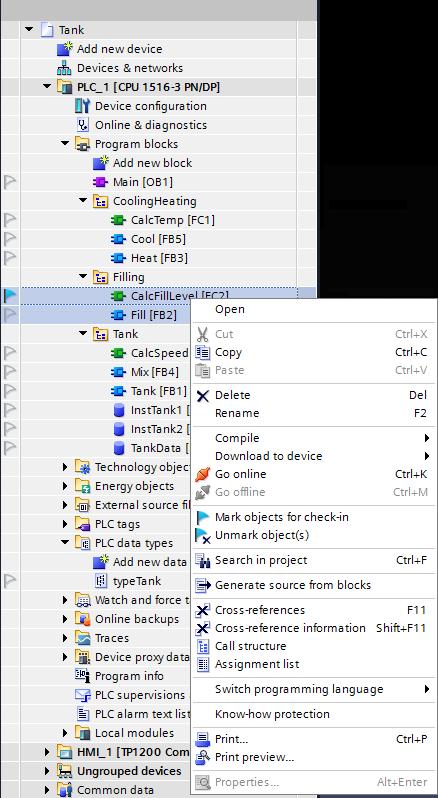 In this command you can select several objects at the same time. Figure 2-21: Marking objects by clicking (1) or with context menu command (2) The flag of the marked object is displayed in color.