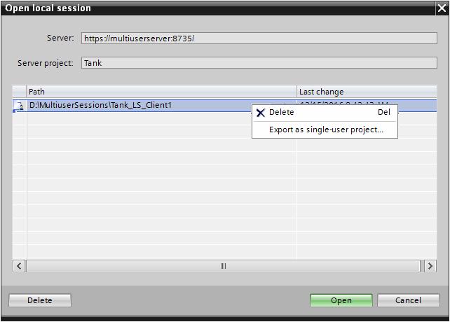 Figure 2-26: Dialog "Open local session" In the following dialog the name for the local session and the file name