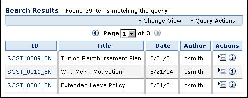 Finding Files Use the following procedure to specify the search results view: 1. Click on the Actions choice list on a search results page (page 5-42) and select the desired view option.