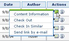 Finding Files Feature Actions column Description Includes the Info icon and the Actions Menu icon. Info Displays the content information page (page 6-7) for the selected content item.