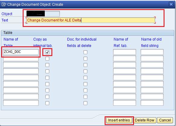 Give the description for change document and enter the ZTable name for which change document