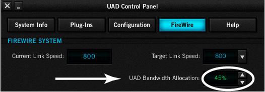 Open the FireWire panel by clicking the menu button in the UAD Meter window and choosing FireWire from the drop menu, or type -F (Mac) or ctrl-f (Windows) as a shortcut. 4.