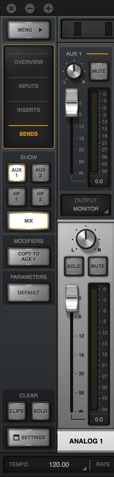 Show Sends In Sends View, all mix controls for a single send mix bus, and/or the monitor mix bus, are displayed for all Console inputs simultaneously (see screenshots below).