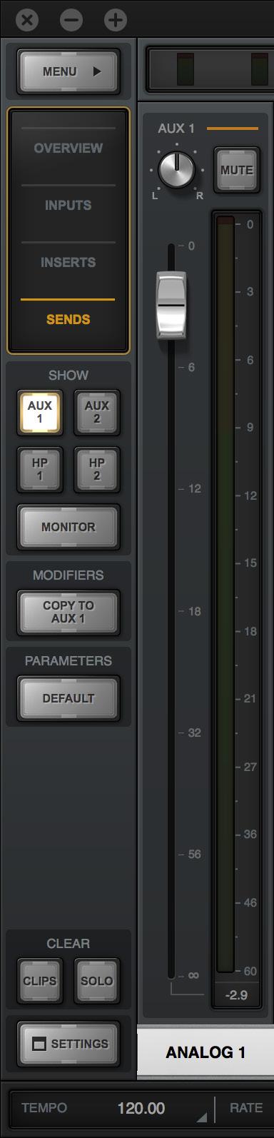 The displayed mixes are determined by the state of the send and monitor SHOW switches in the Sends View column. The mix is visible when its switch is engaged (lit).