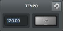 Tempo Window To display the Tempo window, click anywhere in the Tempo Display within the Info Bar. The available tempo range is from 1.00 BPM to 999.00 BPM. The default tempo of a new session is 120 BPM.