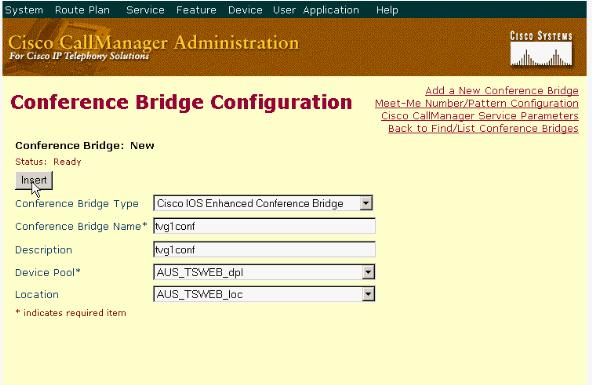 Typically, the Conference Bridge Type Cisco IOS Enhanced Conference Bridge depends on the type of DSPs that are registered (for example, C549s versus C5510s). d. Reset the conference bridge for the profile to register with Cisco CallManager.