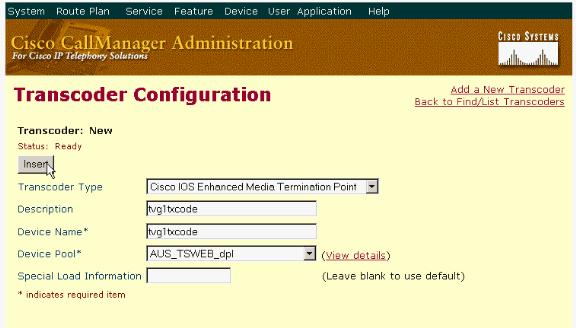 Typically, Transcoder Type Cisco IOS Enhanced Media Termination Point depends on the type of DSPs that are registered (for example, C549s versus C5510s). b.
