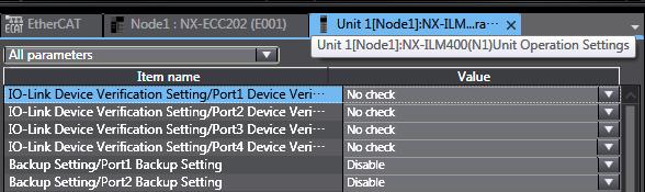 3 The Unit 1[Node1]:NX-ILM400 (N1)Unit Operation Settings Tab Page is displayed.