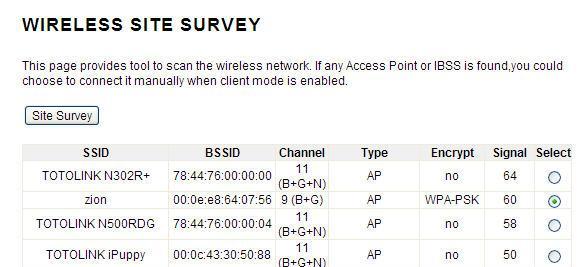 You should click Site Survey button to scan the wireless network, and then choose one as upper AP.