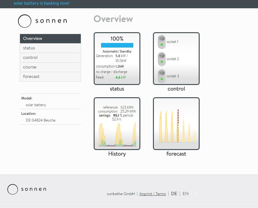 Sonnen User Portal Overview Once the user portal launches the overview page will then be