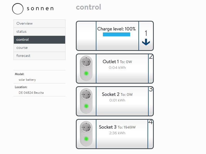 Sonnen User Portal Control Assuming that the Z-Wave sockets have been installed, the control page
