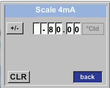 Operation Settings 4-20mA Channel 1 Scale 4mA Scale 4mA and Scale 20mA allows defining the desired