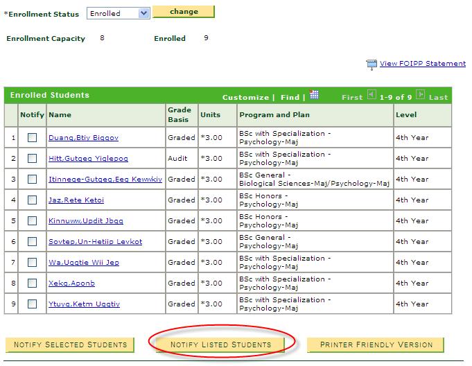 Instructor Self Service Emailing Students Screen Shot