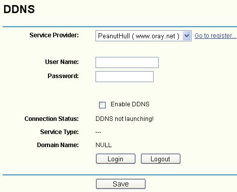 Step 1: Type the User Name and Password for your DDNS account. Step 2: Enter the domain name that your dynamic DNS service provider offers.