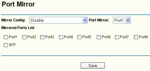 Figure 4-58 Mirror Config - There are three Mirror modes: Disable, Output mirror, Input mirror. The Output/Input mirror is related to the Router.