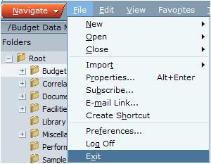 From the File dropdown toolbar menu, select Log Off then