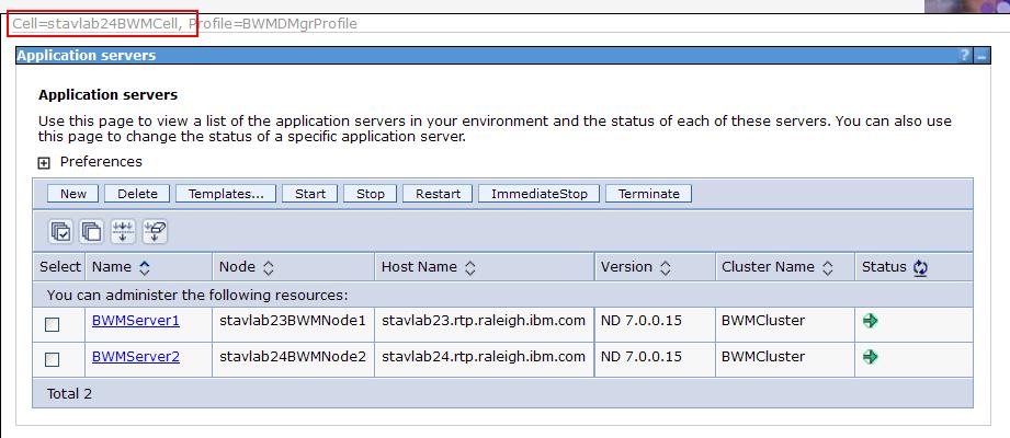 Make note of the cell name (stavlab24bwmcell) for the Deployment manager.