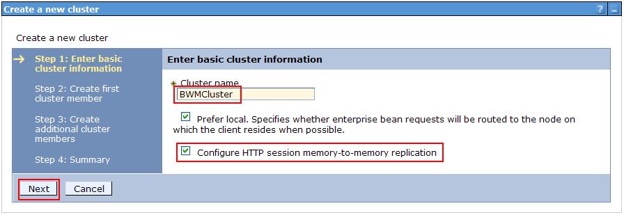 Choose a name for the new cluster BWMCluster.