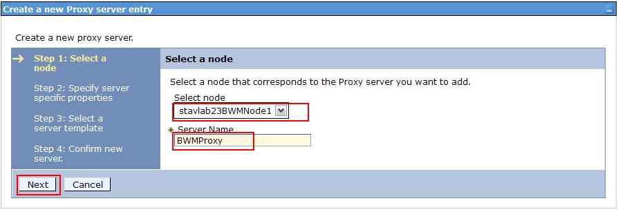 Select the node (stavlab23bwmnode1) that will host the