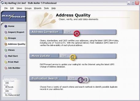 The Address Quality wizards cover Address Correction, Duplication Searches and FASTforward Move Updates all designed to save money. clean&validate CASS-certified, Address Correction.