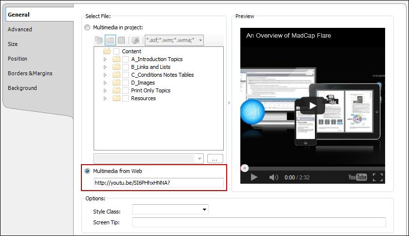 Note: If you select a movie file outside the project, that file is then copied and placed inside the project. The movie file is stored in the Resources\Multimedia folder of the Content Explorer.