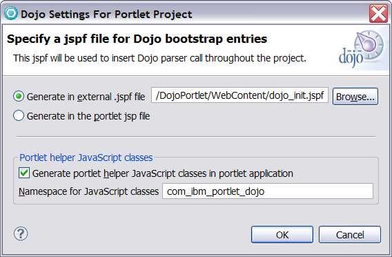 1- Leave the Generate in external.jspf file along with the file path as is. (This jspf file will have the JavaScript logic for parsing the dojo widgets.