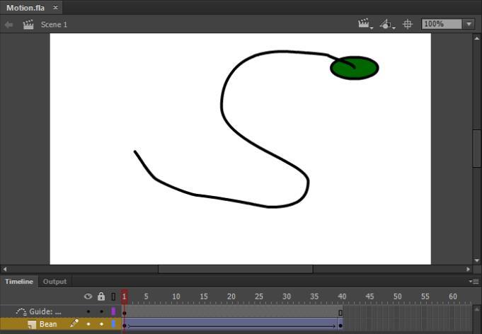 Motion Guides Tutorial E4 1. Open a new Animate document (with ActionScript 3.0). 2. Save file as Motion.fla. 3. Rename Layer 1 as Bean. 4. Right-click Layer Bean to choose Add Classic Motion Guide.