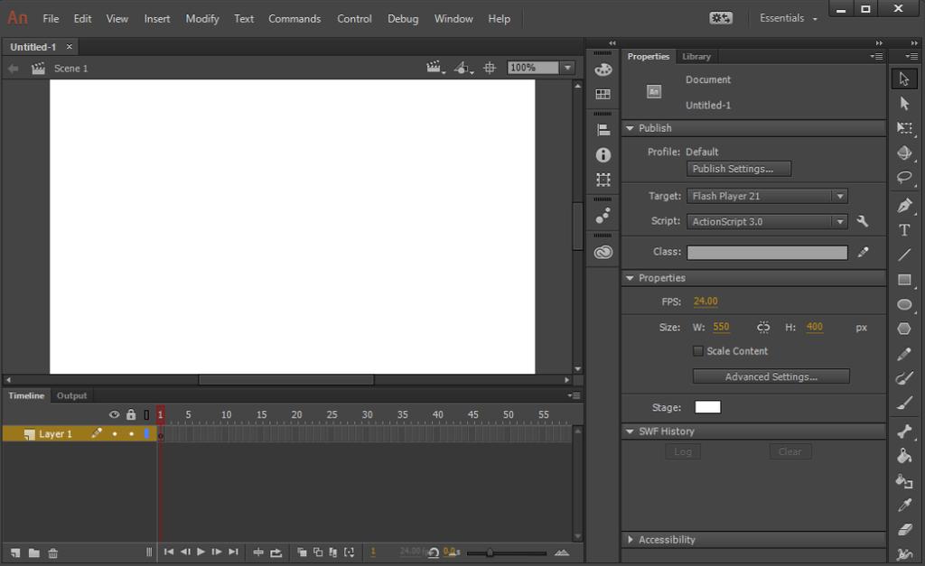Understanding the Workspace of Animate Menu Bar Stage Pasteboard