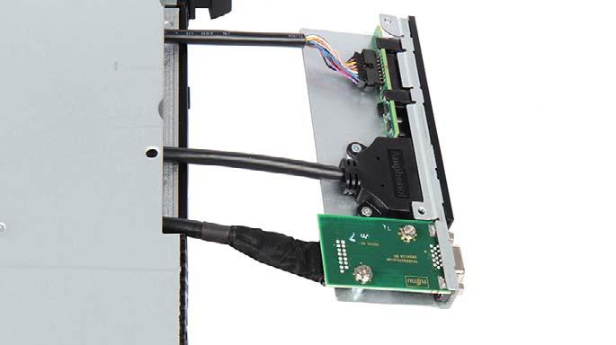 Front panel Figure 166: Removing the front panel module Remove the two screws (1). Pull the front panel module out of its bay (2) until the holder is completely accessible.
