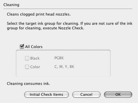 (6) Confirm the displayed message and click Print Check Pattern. The nozzle check pattern is printed. Do not perform any other operations until the nozzle check pattern finishes printing.