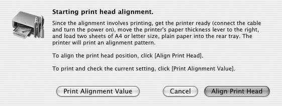 (7) Confirm the displayed message and click Align Print Head. The print head alignment pattern is printed. Important Do not open the Print Head Cover while printing.