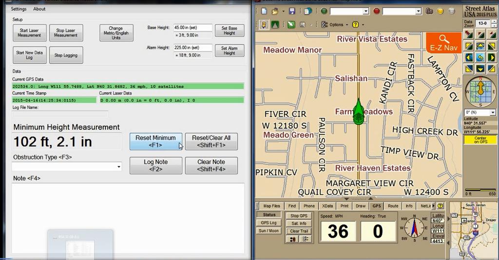 With the Complete Software System, Data from Laser, GPS Delorme Street Atlas Pro: These two software programs allow the user to operate two programs at the same, side by side.