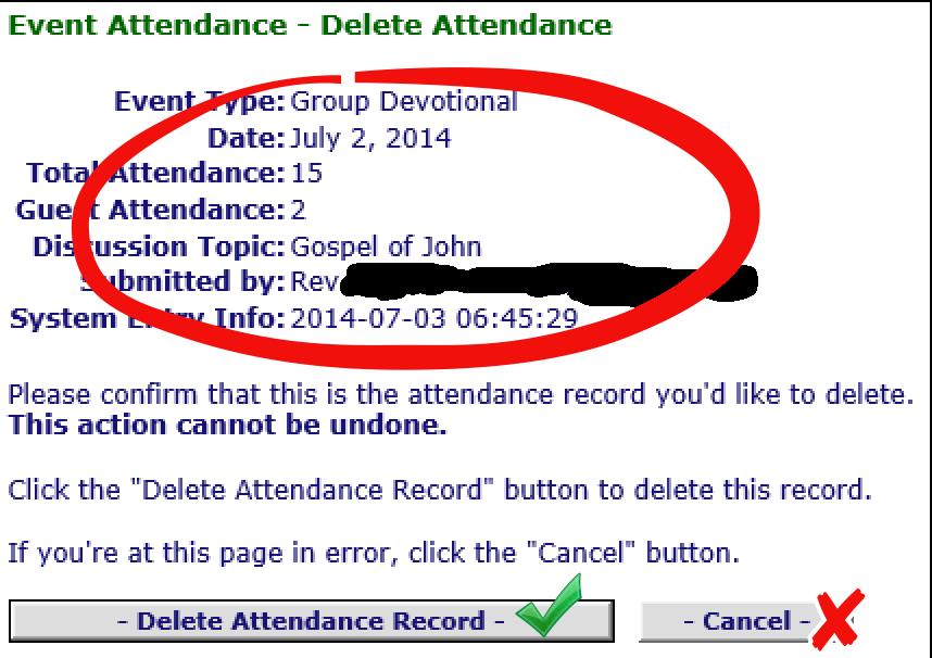 From the list of attendance records, click on the one you d like to delete 3.