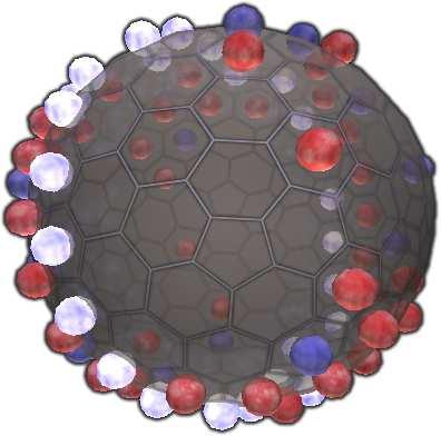 Unlike the other game boards, the spherical Renkula! boards do not have edge points. Figure 5: Blue has won a game of Renkula! with the highlighted chain.