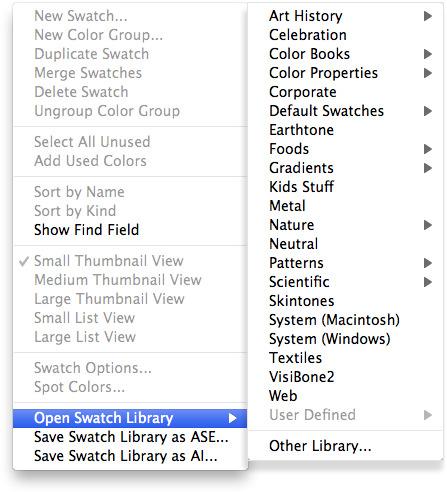 6. Select the swatch library from the list or