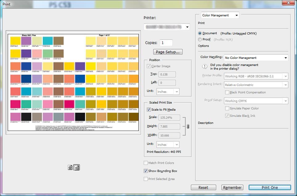 11. When printing select No Color Management.