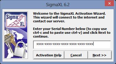 Activating SigmaXL SigmaXL: What s New, Installation Notes, Getting Help and Product Registration Please proceed with the following steps if you have a valid serial number and your computer is
