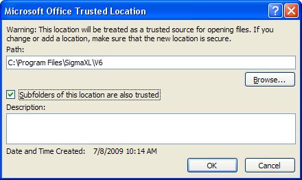 5. If SigmaXL s Ribbon is not available: You may need to specify SigmaXL s folder as a trusted location (these steps are not necessary if you see the SigmaXL Ribbon): Click the Office Button: (Excel