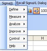 The Set Menu dialog allows you to choose between Classical (default) and DMAIC: If you select the DMAIC format, the SigmaXL
