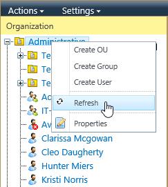 SharePoint AD Administration 1.0 User Guide Page 40 6.1.4 Refresh an OU Select the OU you want to refresh and click Refresh o the Actions menu. (Or Right-click on the OU, and then click Refresh.