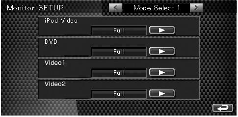 e Moves to the "Mode Select " screen. r Selects a screen mode of the ipod VIDEO playback screen. You can select any of the following screen mode.
